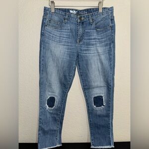 Mossimo Boyfriend Crop Light Blue Jeans with Patchwork